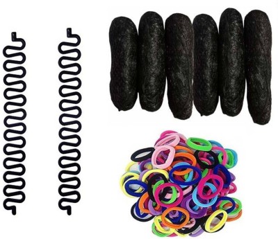 Sharum Crafts 2pc French Choti Maker 6pc Banana Puff Maker & 10 Multi Hair Band Hair Accessory Set(Black)