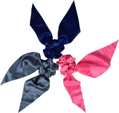 RHYNISH Girls Satin Silk Lazer Scarf Scrunchies Rubber Band(Blue, Pink, Grey)