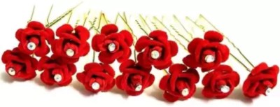 Rubela Hair Flower Fancy Bun Metal Jura pins Pack Of 12 red Rose Hair Pin Hair Clip(Red)