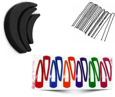Sharum Crafts 3pc puff set juda pin 10 & 12 multi tic tac Hair Accessory Set(Black)