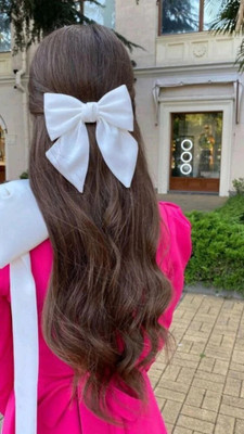 Gleba Korean Stylish 1 Pcs Large White Satin Bows Ribbon Hair Clips Hair Clip(White)