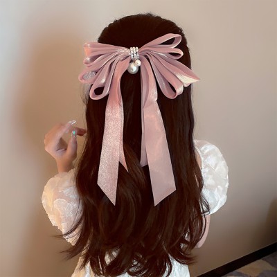 AmazingKarts 1pcs Fashion Pearl Bow Hair Clip Women And Girls Made With Silk Satin Hair Clip. Hair Clip(Pink)