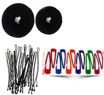 Sharum Crafts 2 Hair Donut, 24Pc Bobby Pin & 12 Multi Tic Tac Hair Accessory Set(Multicolor)