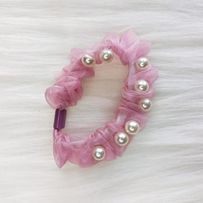 Collet Organza & Pearl Hair Scrunchies - Elegant Elastic Hair Ties for Girl-4pcs Hair Clip(Multicolor)