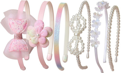 Mana 4pcs Set Pink Headbands for Girls Floral Bow Headband Cute Sweet Pearl Hair Band(Multicolor)