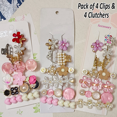FINXFAIMA Fancy Clutcher and Clip Combo for Girls and Women (Pack of 1 Card) Hair Clip(Multicolor)