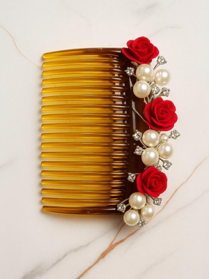 KRSNA CREATION Pearl Claw Hair Clips Side Comb French Decorative Hair Accessories Bun Clip(Red)