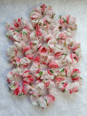 PANNY Floral Organza Scrunchies for Women & Girls – Pack of 10 Rubber Band(White)