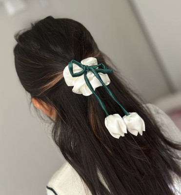 CHIKICHOO Tulip scrunchie white green rubberband for woman/girls/kids hair accessories Rubber Band(Multicolor)