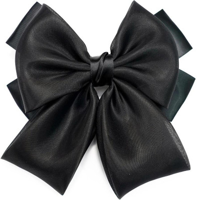 Bella Luxe By NIRAT Premium Organza & Satin Bow Hair Clip | Elegant Designer Party Hair Accessory Hair Clip(Black)