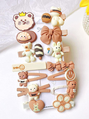 Blubby 14 Pieces Teddy Bow Cute Barrettes For Baby Kid Girls and Women Hair Pin(Multicolor)