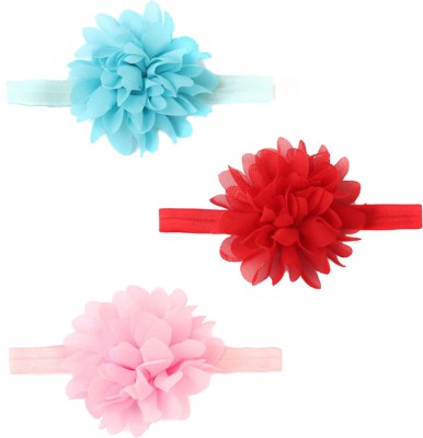 BABYMOON (Set of 3) Headbands Flowers Soft Hairbands for Baby Girls Infants Toddlers. Head Band(Blue, Red, Pink)