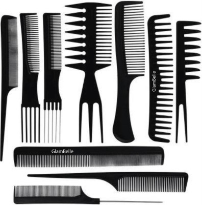 glambelle 10Pcs Pro Salon Hair Cut Styling Hairdressing Barbers Combs Brush Set Hair Accessory Set(Black)