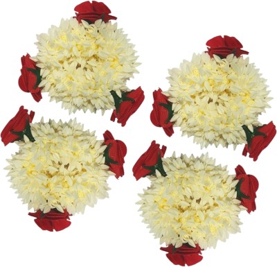 MICLAC Artifical Rubber Band Gajra Phool With Rose 4PCS Hair Accessory Set(White)