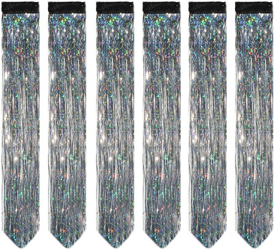 VIVIAN 6pc Glitter  Streak/ Extensions For Women (SILVER) Hair Extension