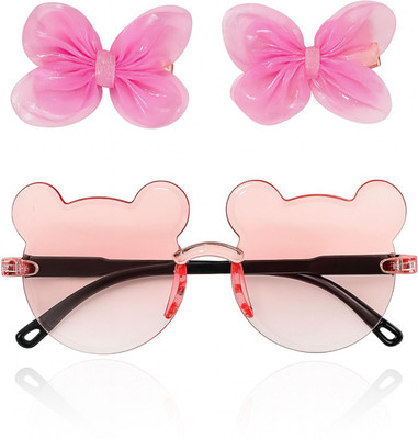 AmazingKarts Adorable Baby Return Gift Set – 1 Cute Sunglasses & 2 Bow Hair Clips Combo Hair Clip(Pink)