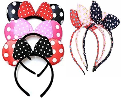 UMANSHI CREATIONS 6 pc combo, Kids Mickey Mouse Glitter Ear Bows (3 pc), Rabbit Ear (3 pc) Headbands/Hairband for Kids Baby Girls Party Hair Band Accessories Bow Hair Band Theme Birthday Party Hair Band(Yellow, Black, Pink)