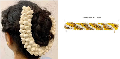 PSYCHFLORE WHITE MOGRA GAJRA WITH YELLOW GOLDEN JORI GAJRA SET OF 2 PC-G3 Hair Accessory Set(Multicolor)