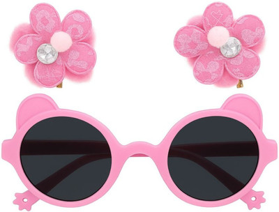 RAINBOW RETAIL 1 Pcs Bear Sunglasses & 2 Pcs Flower Clips Cute Baby Girl Birthday Gift Combo Hair Accessory Set(Pink)