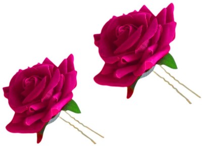 MEGARICH Fabric Rose Flower Hair Clip For Women 2 Pcs Hair Pin(Pink)