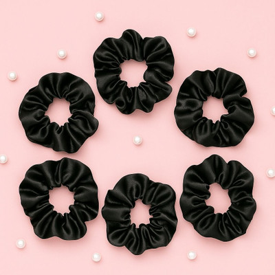 house of common Tasu Scrunchies | Medium | Pack of 6 | Black | For Women & Teenage Girls Rubber Band(Black)