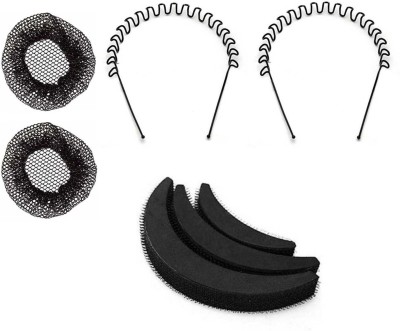 Sharum Crafts Juda Cover 2, 2pc Zig Zag Hair Band & 3pc puff set Hair Accessory Set(Black)