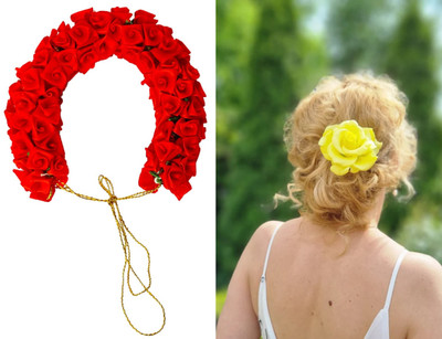 PSYCHFLORE RED ROSE GAJRA WITH YELLOW ROSE PIN SET OF 2 PC-T3 Hair Accessory Set(Multicolor)