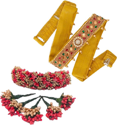 MUSMIR Red Artificial Flower Gajra and Kamarband for Women hair combo(Red)