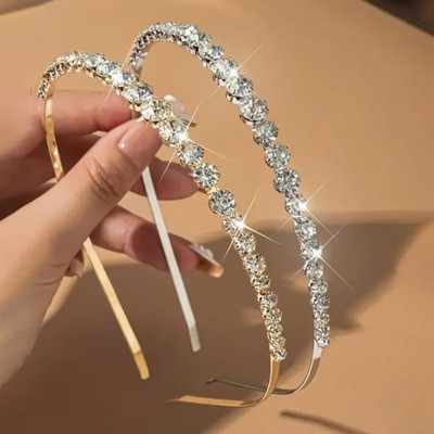 Freebies Women & Girls Diamond Stone Hair Band Pack of 2 | Elegant Metal Headband Set Hair Band(Multicolor)