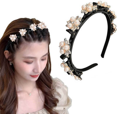 Lykaa Braided Double Layer Plait Plastic Headband Flower Alligator Clips (Pack of 1) Head Band(Multicolor)