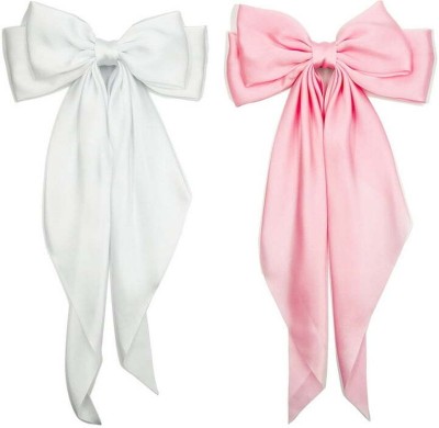 RimR Scarf Hair Bow Clip (White & Pink) Pack of 2 Hair Clip(Pink, White)