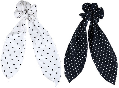 NNR Girls Fancy Small Polka Dots Scarf Scrunchies Rubber Band(White, Black)