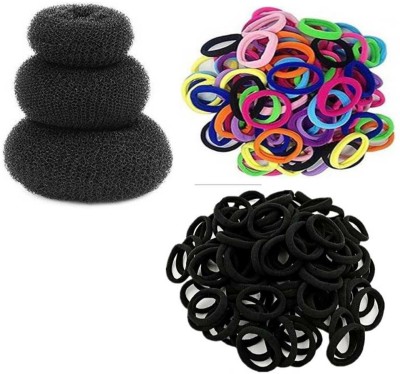 Sharum Crafts 3 hair donut 10 Multi Hair Band & 10 Black Hair Band Hair Accessory Set(Black)