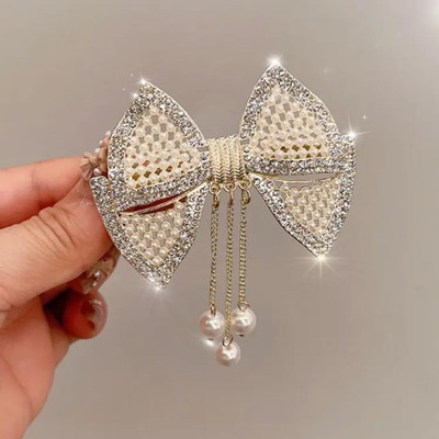 Diversa Gold Plated Pearl Hair Clip, Bowknot Design with Stones for Festivals & Wedding Hair Clip(Silver)