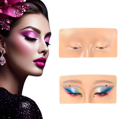 DELUXE Eye Make Up Practice Dummy | Make Up Practice Face Board | Silicon Make up Hair Accessory Set(Beige)