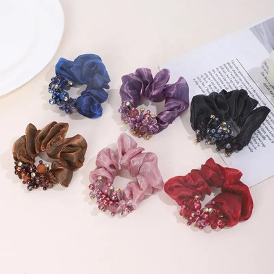 house of common Crystal Beaded Scrunchies, Elegant Hair Ties in Multiple Colors, any 2pc Rubber Band(Multicolor)