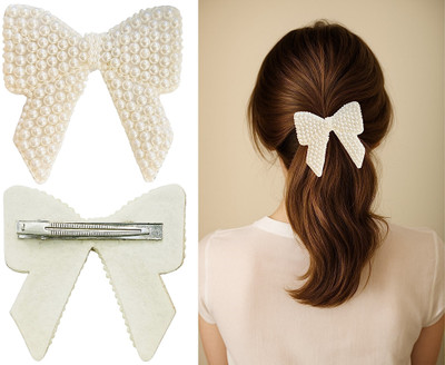 LUXELOCKS PEARL BOW HAIR CLIP FOR GIRLS & WOMEN WHITE COLOUR Hair Clip(White)
