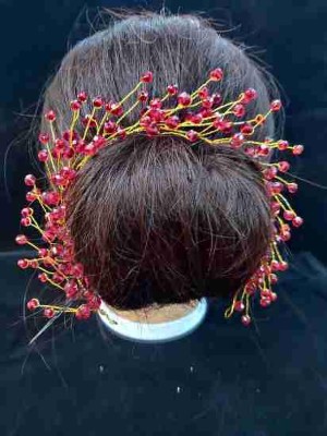 Misthi wedding party function reception easy to wear pearl bride hairpin Hair Pin(Red)