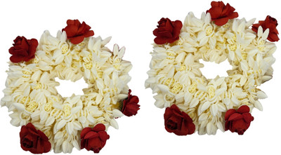 Simpiyega Creation Rose Mogra Gajra & Rubber Band (2 Pcs) Hair Band (White) Bun(White)