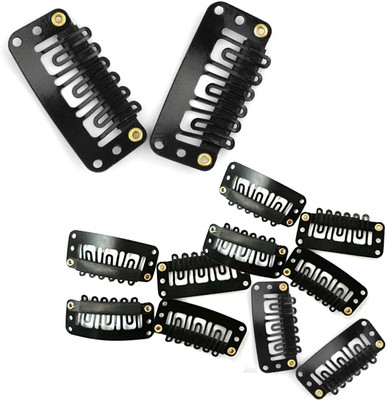 Growth 12pcs Extension Clips For Women & Men Patch Clips Attached Snap Wig 3.4cm Hair Accessory Set(Black)