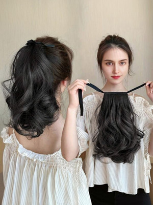 ALX 10 INCH BEAUTIFUL INSTANT STYLE DRAWSTRING PONYTAIL ACCESSORY Hair Stamp(Black)