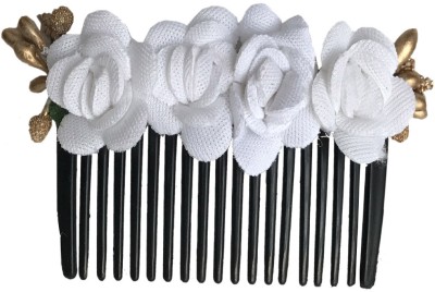 AROOMAN Artificial Flower Juda Comb, Side Comb For Women/Girls, Hair Accessories Bun Clip(White)