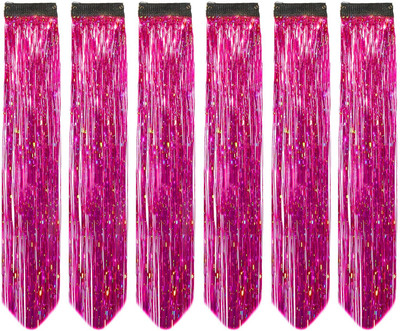 VIVIAN 6pc Glitter  Streak/ Extensions For Women (MAGENTA) Hair Extension