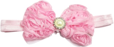 AkinosKIDS Mesh Yarn Pearl Baby Bow Flower elastic newborn Soft Head Band(Pink)