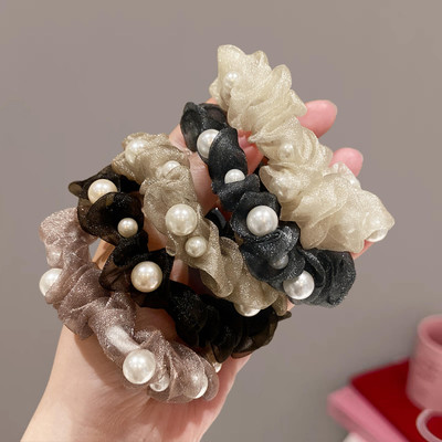 locklux Plain Embroidery Satin Hair Scrunchies for Women & Girls Pack of 6 Random color Rubber Band(Black)