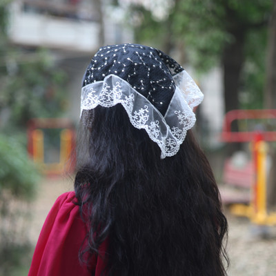 Bella Luxe By NIRAT Embroidered Shimmery Lacy Bandana for Women Pack of 4 | Lace Head & Neck Scarf Hair Band(Multicolor)