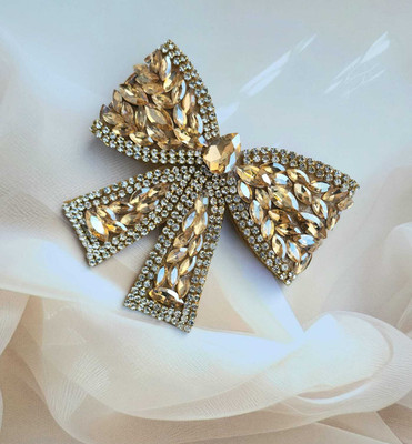 Dreamish Hair Accessories Fancy & Stylish Hand Embriodery Hair Bow Accessories Women & Girls. C Hair Clip(Gold)