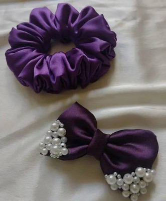 AALIYA INTERNATIONAL Satin Scrunchies for Women, Girls - Set of 2 Rubber Band(Purple)
