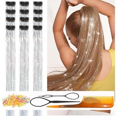 VIVIAN 2pc  Tinsel Clip In Heat Resistant 24 Inch Tinsel  Strands Silver Color Hair Extension