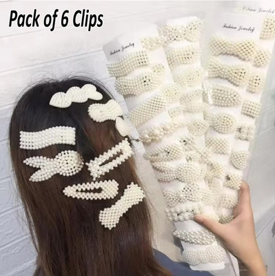 FINXFAIMA Korean Hair Clip Combo for Girls & Women (Pack of 6) Hair Clip(White)